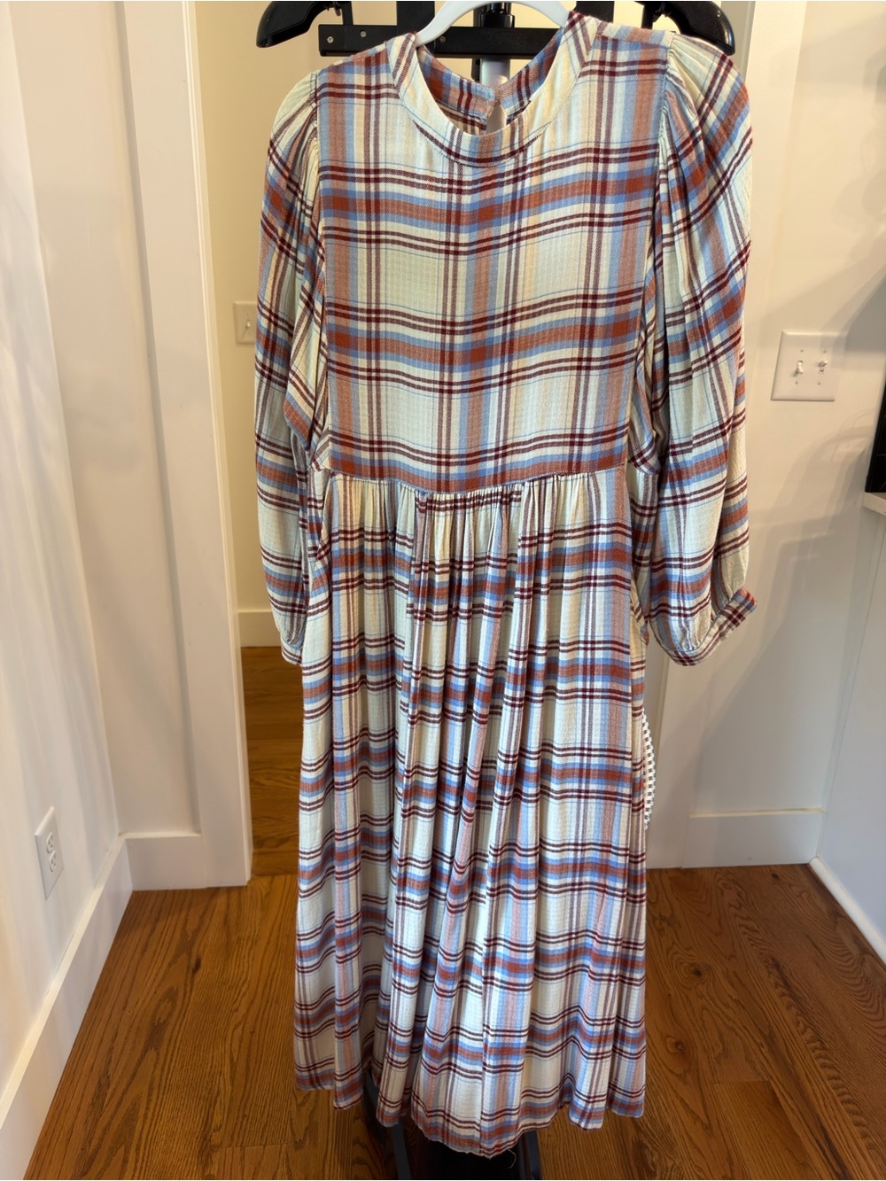 Treasure & Bond Plaid Midi Dress in Cream and Rust - Women